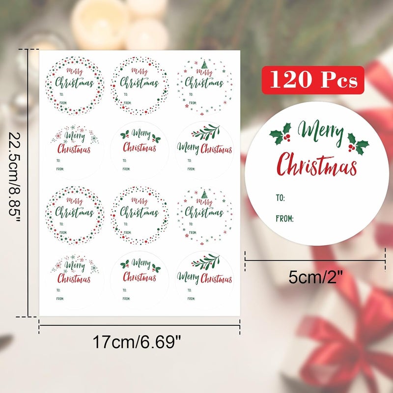 KINGLAKE Merry Christmas Stickers - 120 Pcs Xmas Name Tags & Envelope Seals - 2 Inch Round Stickers for Gift Wrapping - Image 2